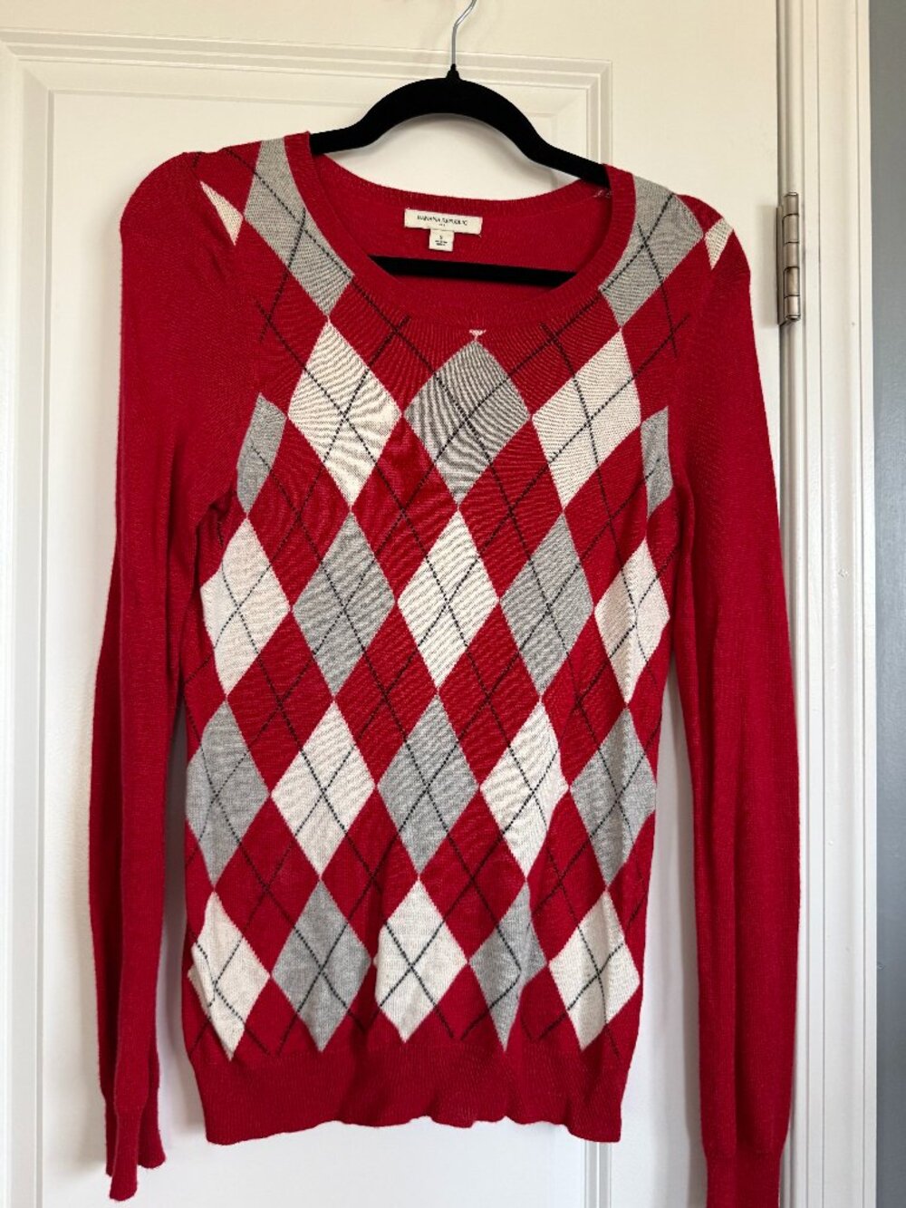 Banana Republic Factory Red Argyle Wool Cashmere Blend Crewneck Sweater Size S